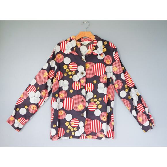 Dutchmaid Vintage 1970s Daisy Polkadot Women Button Shirt Size 38 Retro Hippie - Picture 1 of 11